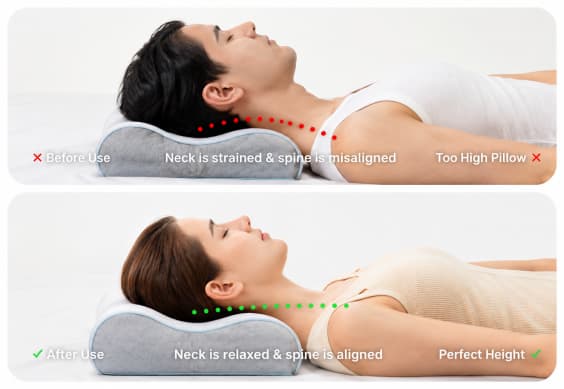 Regular pillow vs NeckZee pillow neck alignment